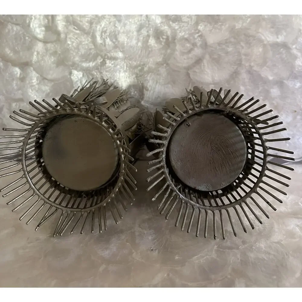 Vintage Metal Wired Farmhouse Wheat Rustic Pillar 2 Pair Candle Holders MCM